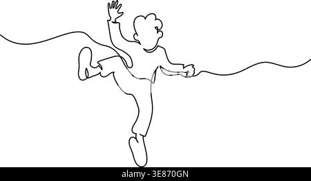 Happy boy Jumping. Continuous One Line Drawing. Kid Play Stock Vector
