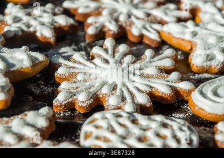 Snowflake-Shaped Iced Gingerbread Cookies image Stock Photo