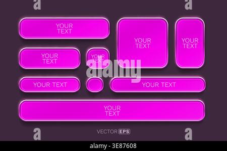 Vibrant neon pink glowing button set on dark background, ideal for modern UI and web design. Vector illustration Stock Vector