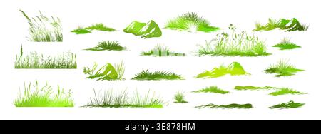 Grass green Silhouette . Set Hand drawn. Not AI, vector illustration. Stock Vector