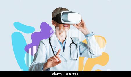 Virtual Training Session for Medical Professionals Featuring a Doctor Using VR Technology Stock Photo