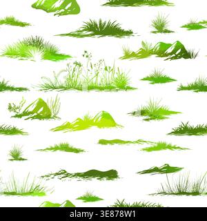 Seamless green grass print pattern . Hand drawn. Not AI, vector illustration. Stock Vector