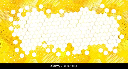 Honey background. Honeycomb frame for text. Hand drawn. Not AI, vector illustration. Stock Vector
