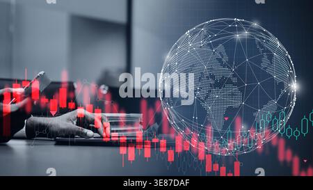 Collage of Financial Data Analysis With Global Map Representation in Office Setting Stock Photo