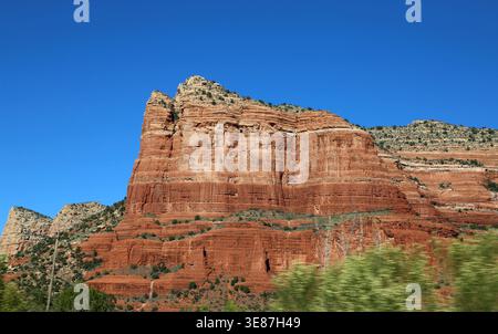 Red layers in Courthouse Butte - Sedona, Arizona Stock Photo