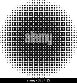 Dotted circle with halftone faded effect. Round shape with dotted print. Simple comic background element. Perforated texture. Vector graphic illustration. Stock Vector