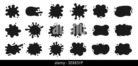 Liquid shapes and frames with uneven wavy silhouettes set. Fluid puddles, splashes, drops, blobs and stains. Rounded watery organic forms. Smooth blotches soft spills drips abstract shapes backgrounds Stock Vector