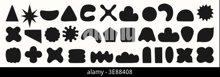 Geometric shape abstract modern silhouette set. Abstract playful liquid organic forms modern geometry style. Diverse wavy different shape figures design groovy stickers Y2K badges futuristic vector Stock Vector