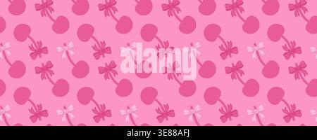 Pink Retro Cherry Bow Checkered Seamless Pattern Cute Girly Background Stock Vector