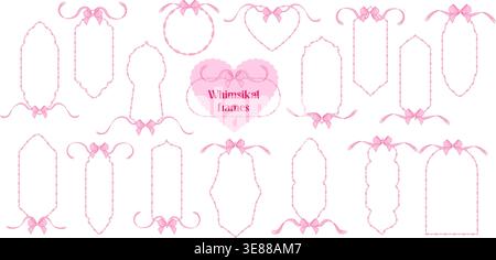 Cute pink whimsical ribbon frames. Coquette design elements. Stock Vector