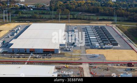 Large scale AI data center and server farm campus operating in rural landscape Stock Photo