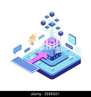 Isometric AI Processing Data and Prompt Engineering. AI Prompt Engineering Concept Stock Vector