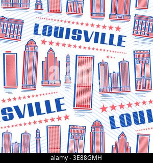 Vector Louisville Seamless Pattern, urban background with line illustration of louisville city scape on white backdrop for home decor or textile, deco Stock Vector