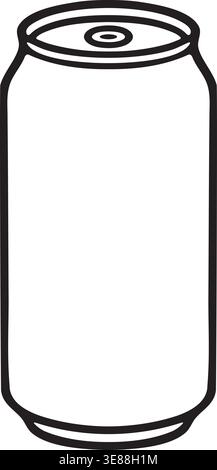 Simple black line illustration of a tall aluminum can with a pull tab top and cylindrical body. Stock Vector