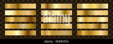 Luxury metal set. Glossy Gold surface and bronze gradient. Shiny yellow steel or silver copper Foil collection. Vector illustration Stock Vector