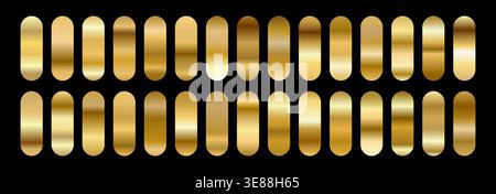 Elegant Gold gradient Foil. Background with metallic Palette and copper swatch. Vector set of Gold or champagne texture patterns with holographic Stock Vector