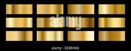 Abstract metal gradient background. Foil texture and copper Palette. Shiny Gold color swatch patterns. Vector illustration. Stock Vector