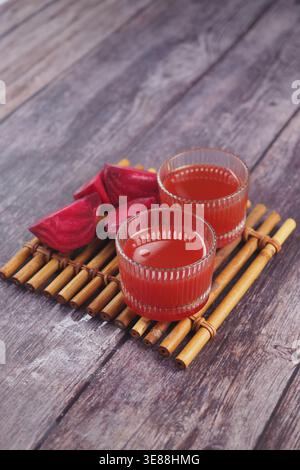 beetroot juice served in glasses.  Stock Photo
