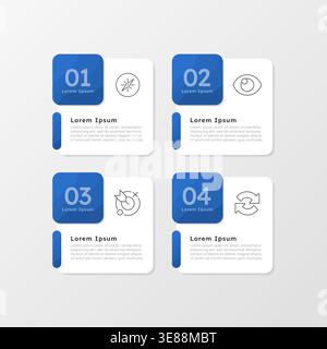 Business strategy presentation blue square infographic 4 steps Stock Vector
