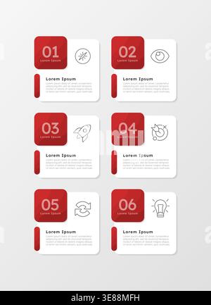 Business goals setting red square infographic 6 steps Stock Vector