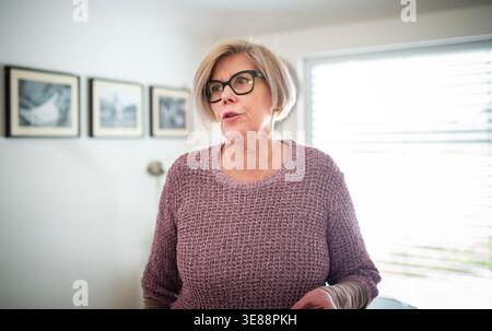 Portrait of elderly woman at home. Stock Photo