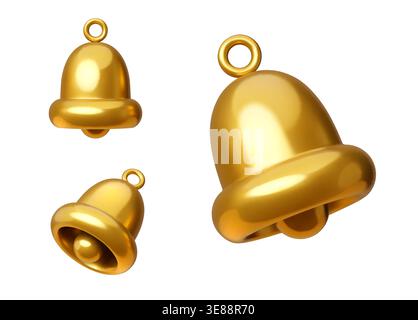 3d golden bell phone notification realistic icon. Phone notification metal isolated vector symbol, Christmas and Easter decoration shiny bell. Reminder or alarm 3D golden icon or doorbell sign Stock Vector