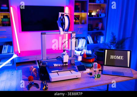 3D Printer Creating Home Letters Stock Photo