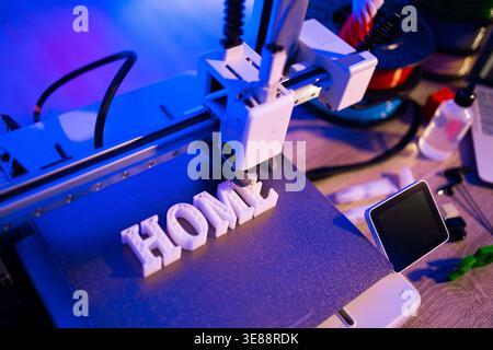 3D Printer Creating Word Home Stock Photo