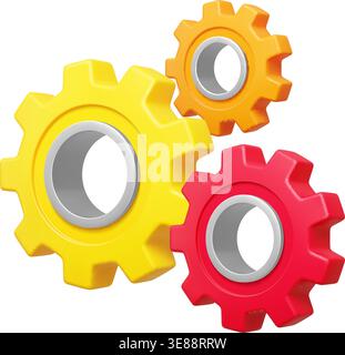 3d gear icon, maintenance and support service cogwheel. Realistic vector mechanical cog wheels representing settings, technology, system process, workflow, automation, industry and technical support Stock Vector