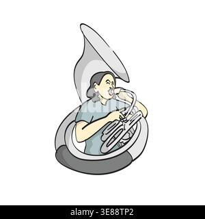 man playing a sousaphone illustration vector isolated on white background Stock Vector