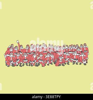 group of Santa Claus together illustration vector hand drawn isolated on yellow background Stock Vector