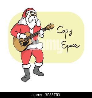 Santa Claus playing an acoustic guitar with copy space illustration vector isolated on white background Stock Vector