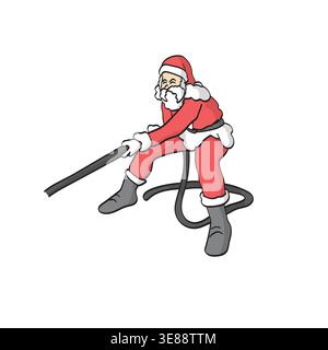 santa claus pulling rope illustration vector isolated on white background Stock Vector