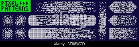Pixel art patterns with dots. White random scattered backgrounds. Stock Vector