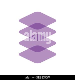 Purple layers Vector. Stacked diamond symbol. Transparent rhombus art. Modern data icon. Manual vector only. No autotrace used. EPS 10. Stock Vector