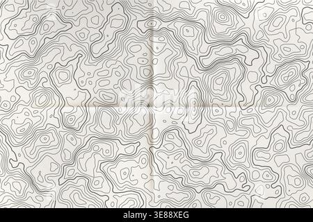 Topographic map with pattern of contour lines. Mountain vector background with abstract geographic wavy relief. Black grid and strokes of outline Stock Vector