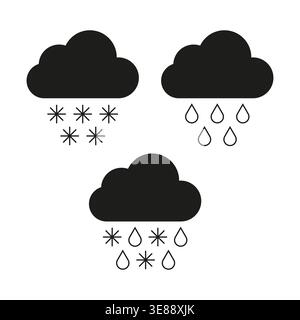 Weather cloud set. Rain snow Vector. Precipitation sky sign. Winter storm symbol. Manual vector only. No autotrace used. EPS 10. Stock Vector