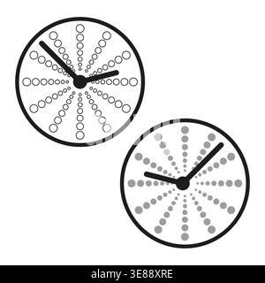 Dotted clock set. Time Vector symbol. Modern watch icons. Minimalist timer style. Manual vector only. No autotrace used. EPS 10. Stock Vector
