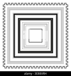 Concentric squares Vector. Jagged border frame. Geometric outline shape. Simple stamp design. Manual vector only. No autotrace used. EPS 10. Stock Vector