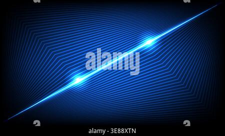 Futuristic blue background featuring a bright diagonal light streak and sharp geometric line patterns Stock Vector