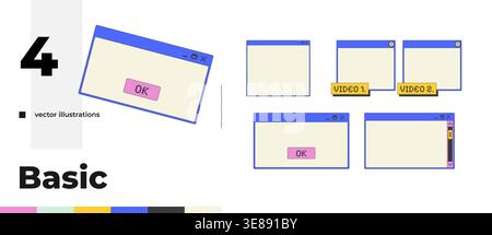Basic pixel art popup windows UI overlay pack Stock Vector