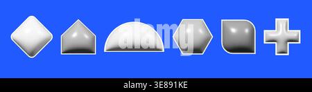 Trendy white and black 3d geometric halftone shapes. Dotted brutalists Y2k style elements set Stock Vector