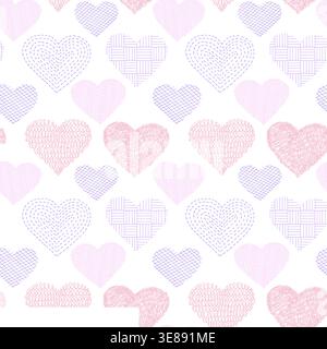 Doodle cute hearts seamless pattern. Repeated handdrawn love symbols. Endless romantic vector print Stock Vector
