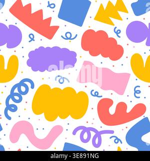 Playful abstract shapes seamless pattern. Doodle figures brutal style. Stock Vector