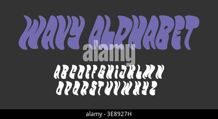 Wavy doodle alphabet. Cool groovy font template Stock Vector