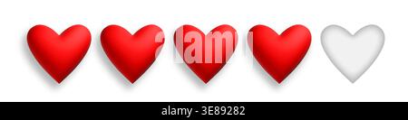 Love rate 3d vector concept. Realistic heart fot rating, review, feedback or satisfaction status Stock Vector