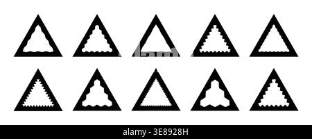 Zigzag edge triangle frames collection. Jagged sticker or stamp set with wavy edges Stock Vector