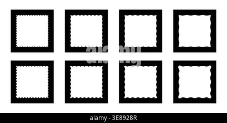 Zigzag edge square frames collection. Jagged sticker or stamp set with wavy edges Stock Vector