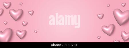 Cute pink background with 3d hearts. Valentines day concept art Stock Vector
