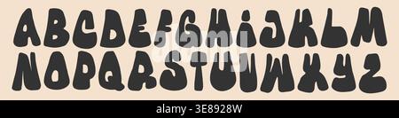 Retro 60s, 70s style groovy alphabet. ABC vintage art. Funky doodle font Stock Vector